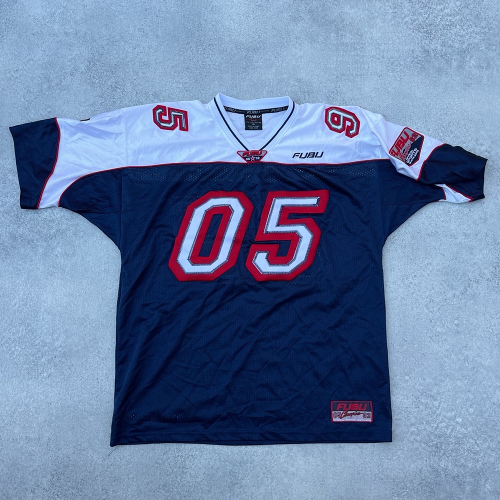 Vintage 2000s Y2K FUBU Sports Red White Blue Embroidered Football Jersey